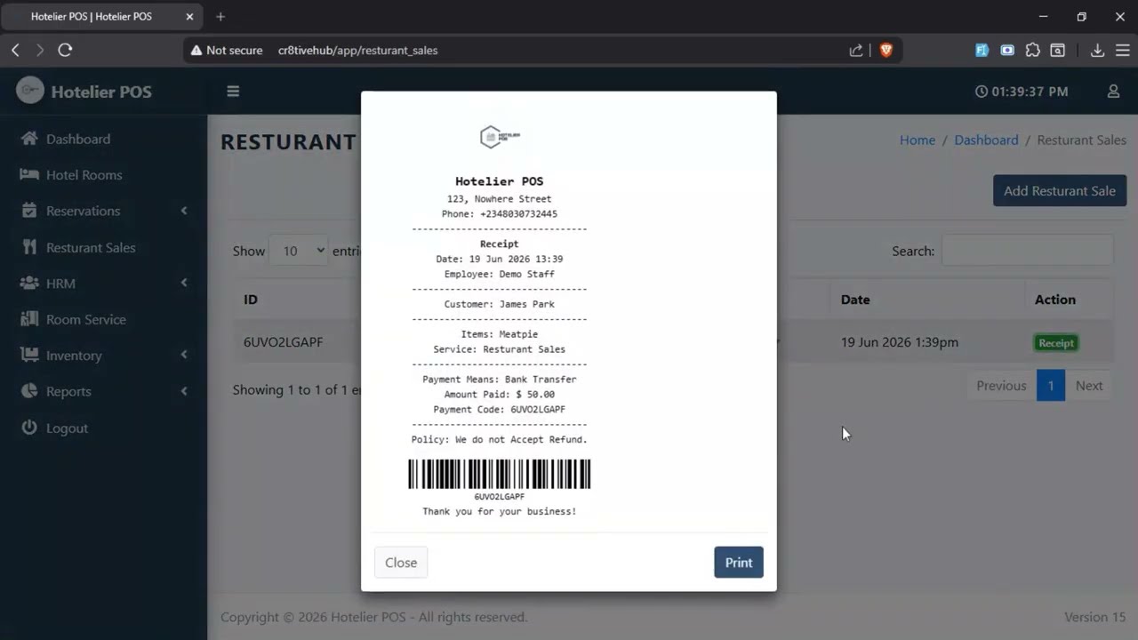 Hotelier Pos - Hotels Management Software