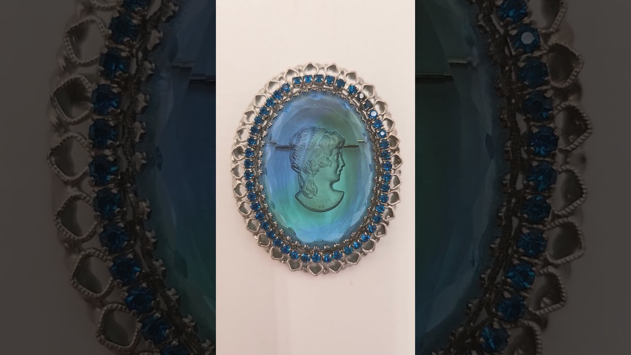 SOLD! Joseph Warner Vintage Blue Intaglio Cameo Brooch! 2" H& 1 3/4" W.