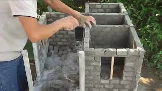 A man handcrafted a wall of a rural self-built house, following the typical construction process 