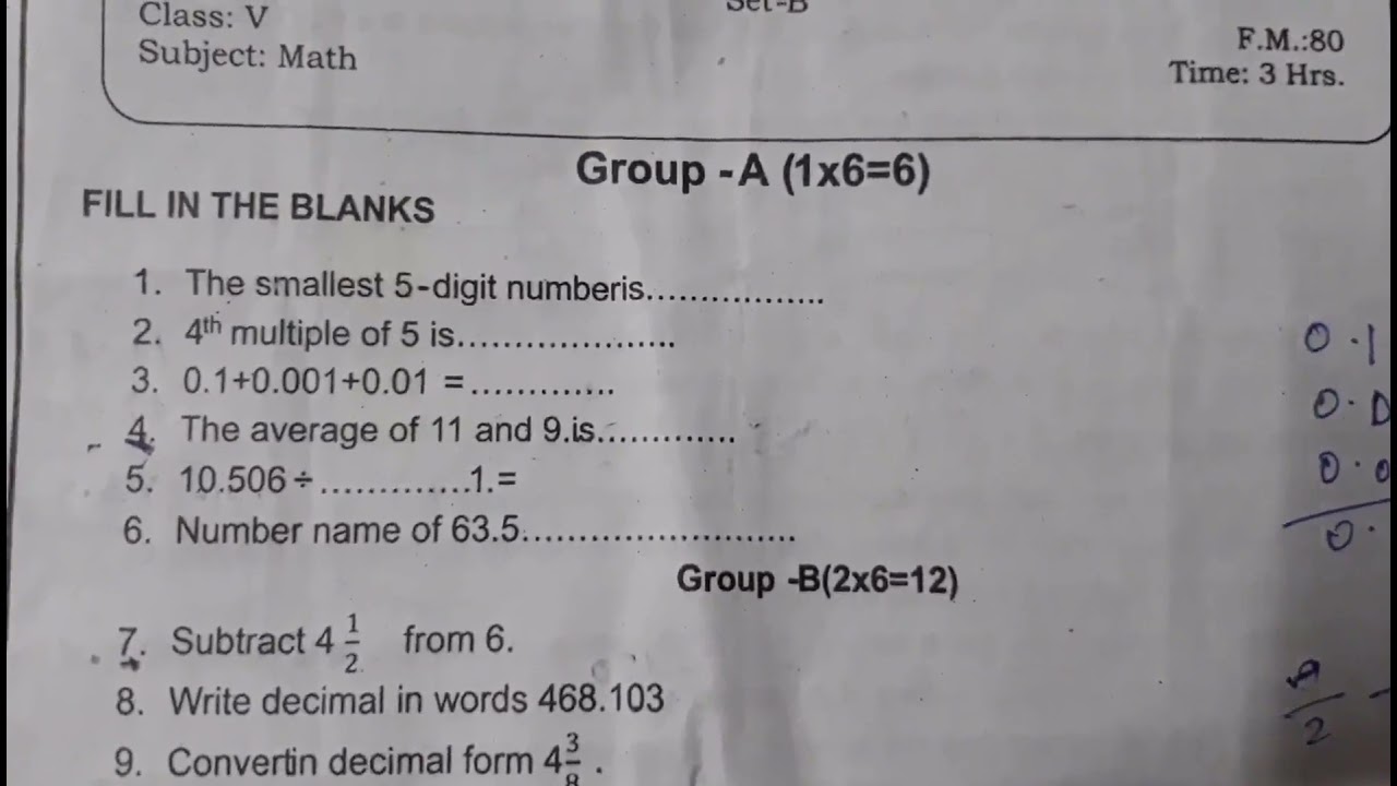 Dav half yearly question paper of class 5 math | mathematics | Dav public school | 2021 | - YouTube