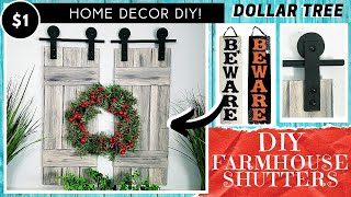 DOLLAR TREE DIY Wall & Window Farmhouse Shutters | Black Hardware Look | High End Look for Less!