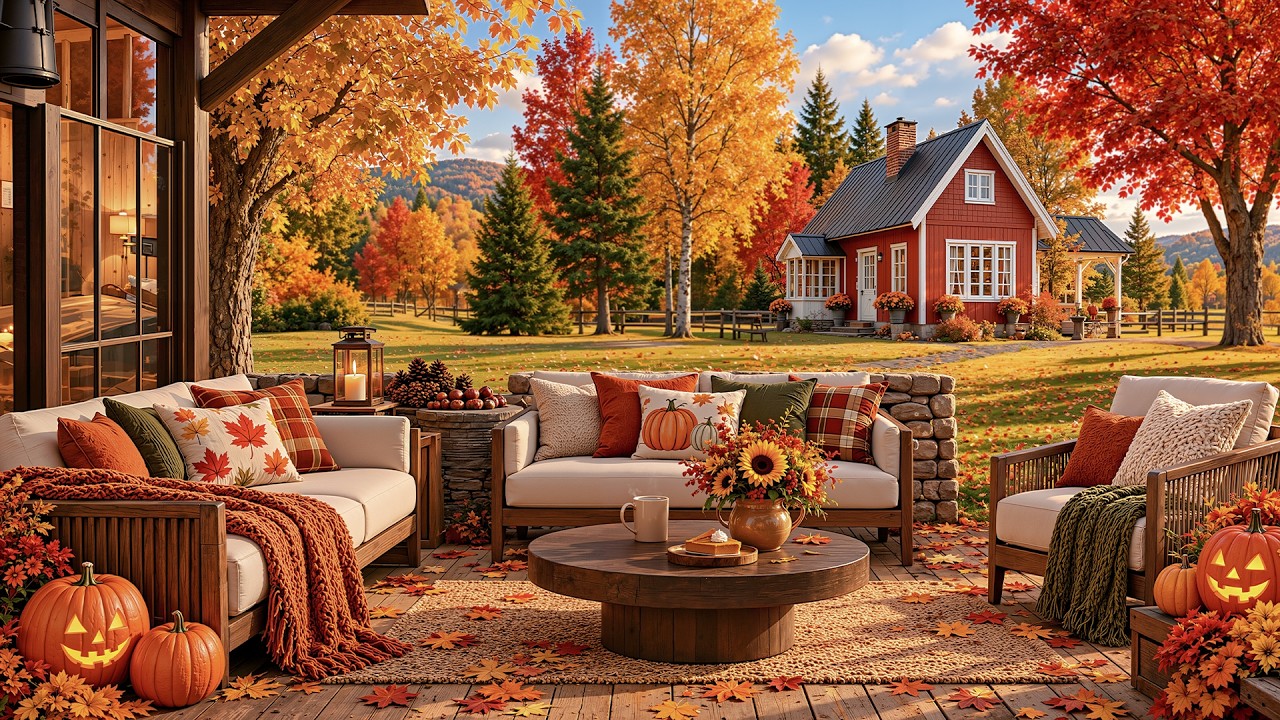 Serene Fall Porch Jazz For Relaxation 🍂 Reach Inner Peace With Cozy Jazz & Forest Sounds