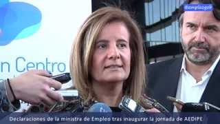 Declaraciones de Fátima Báñez tras la inauguración de la jornada organizada por AEDIPE screenshot 1