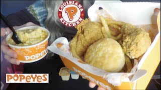 ASMR Popeyes Mukbang & Chat | Fried Chicken, Mac & Cheese, Fries, Biscuit, Ranch |Whispered Binaural