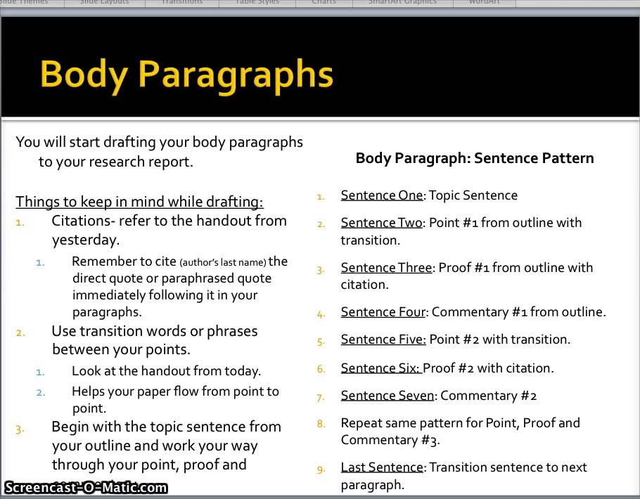 how to write body paragraphs for a research paper