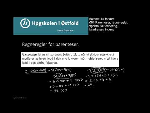 M01 Parenteser, algebra, faktorisering - forkurs i matematikk