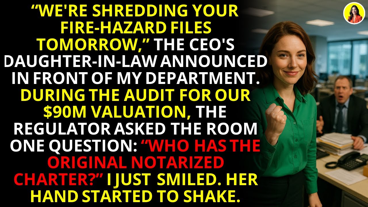 "Revenge with Karen. I'm just giving you a heads up," Ashley chirped, her red heels clicking across the compliance floor. "We're shredding the fire hazard files tomorrow." I didn't look up. Just...