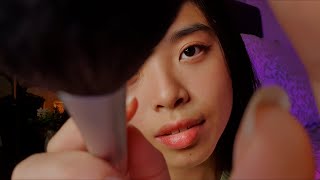 ASMR Brushing Your Face Up Close 💜 Slow Fluffy Face Brushing with Realistic Matching Layered Sounds