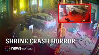 Elderly driver crashes electric car into popular Chinese shrine injuring three