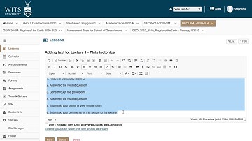 Sakai Training - 10 Creating a lesson/workflow for the students