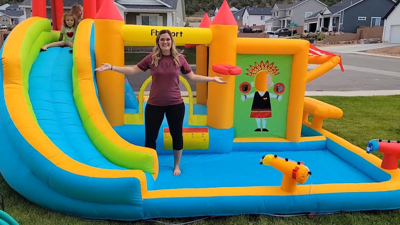 FBSPORT Inflatable Bounce House with Water Slide – Bouncy Castle with Splash Pool