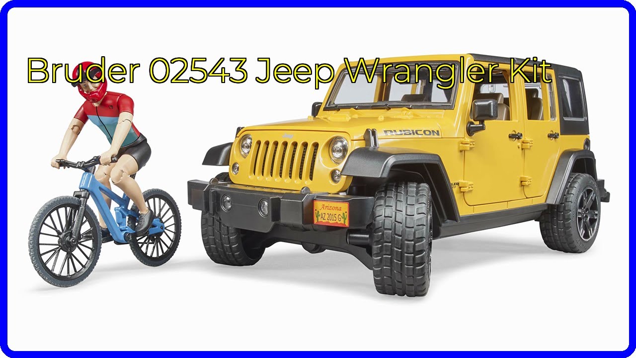 bruder 02543 - Jeep Wrangler Rubicon Unlimited con mountain bike e ciclista, fuoristrada, bicicletta, figura giocattolo