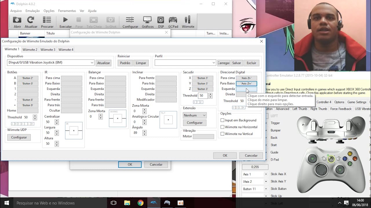 Configuração dos controles do Wii no dolphin + Configuração do emulador.