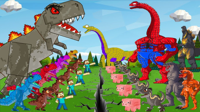 Allosaurus, T-Rex and Stegosaurus Clash in Hilarious Dinosaur Farm Battle