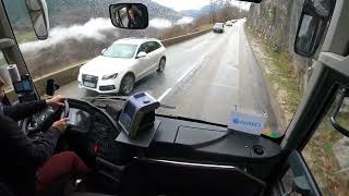 Bus defying altitude, bus drive in the alps, France 4K