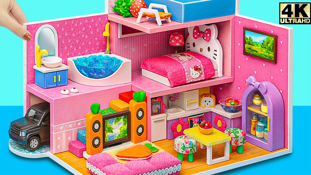 Build Pink Dream Bunny Dollhouse with Crystal Pool & Full Sparkly Interior 💖 DIY Miniature House