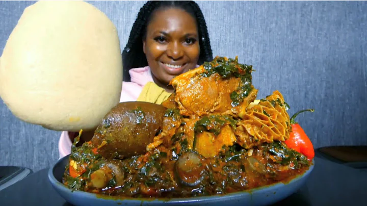 Asmr mukbang delicious spinach soup with fufu/ Nigerian food