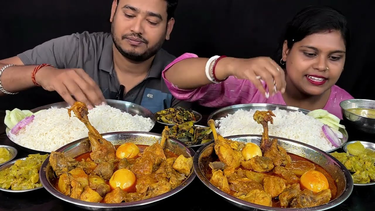 chicken dakbanglo, lao ghonto, vendi aloo vaja, aam dal, aam chatni and rice eating show