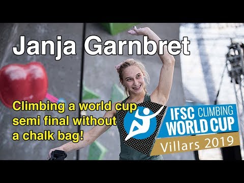 Janja Garnbret loses chalkbag and climbs world cup semifinal without chalk?!