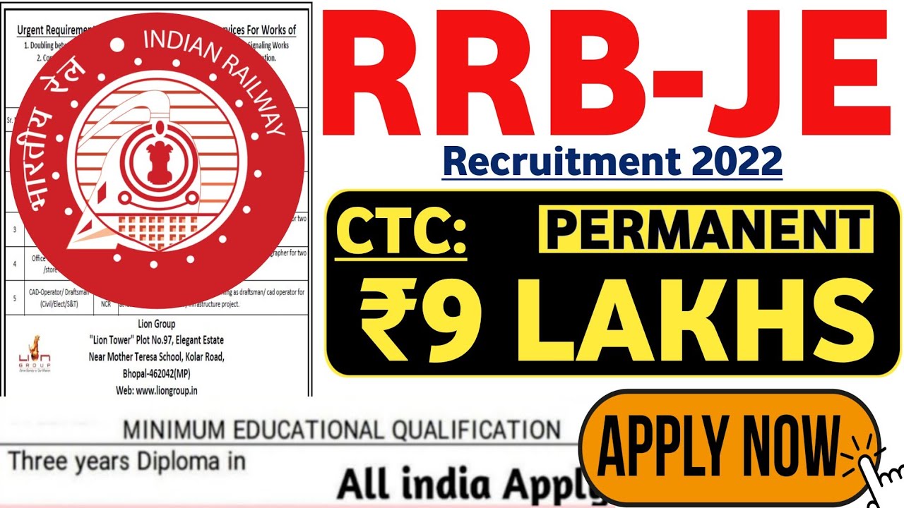 RRB Junior Engineer Latest Notification 2022 | Fresher|CTC: ₹9Lakhs| latest Jobs| RRB JE Notice 2022