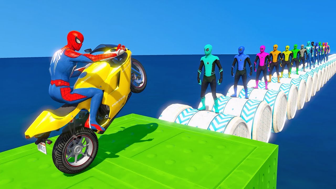 GTA V Spiderman vs Spiderman bike race challenge on mega ramp vid 4