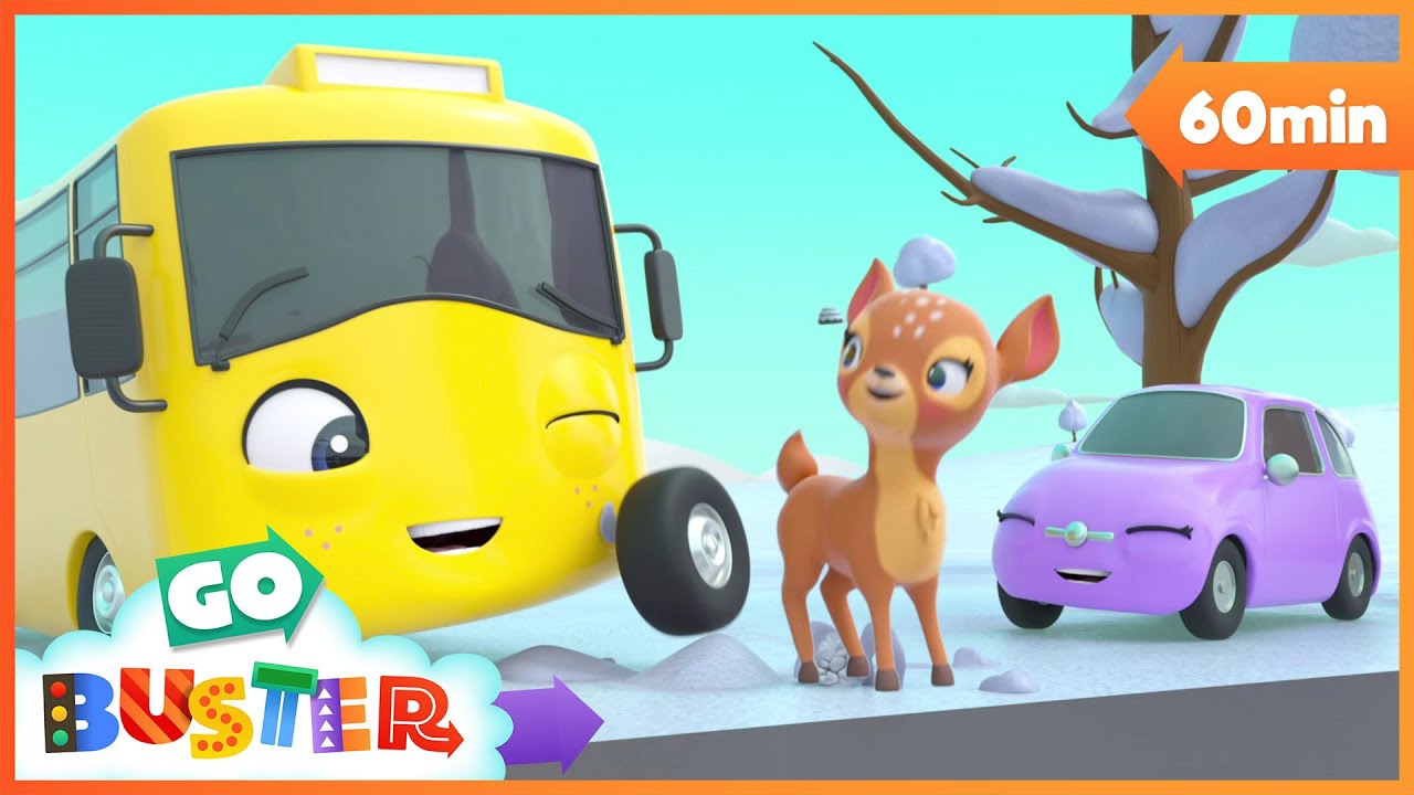 Cute Baby Reindeer 🦌 Playing with New Friends |  1 Hour | Go Buster - Bus Cartoons & Kids Stories
