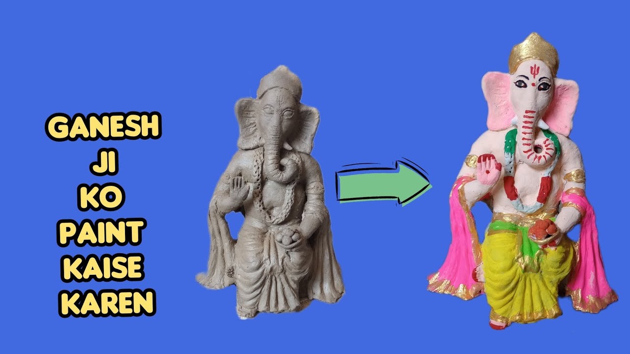 ganesh ji ko paint kaise Karen |how to colour ganesha |clay with shiva ...