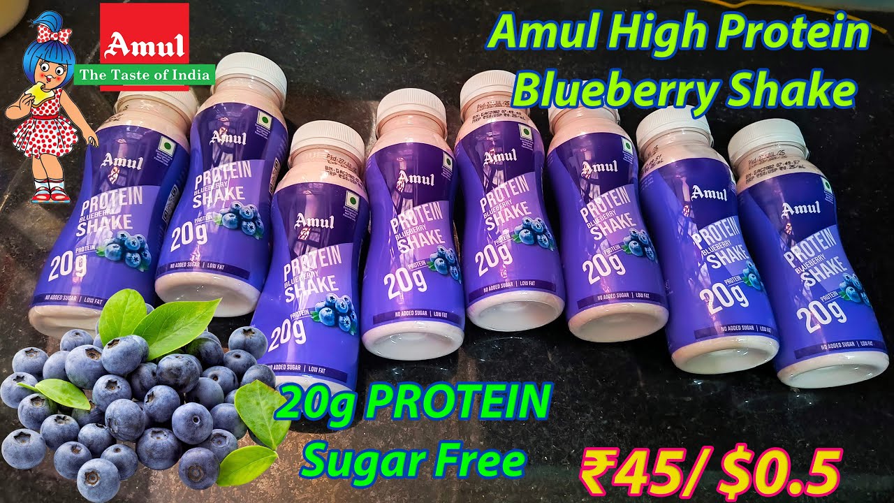 Amul High Protein Blueberry Shake 20g Protein 200ml (₹45/$0.5 