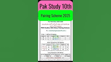 10th Class Pak Study Pairing Scheme 2025 | Pak Study 10th Class Pairing Scheme 2025