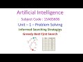 Greedy best first searchartificial intelligenceunit  1 problem solving informed searching