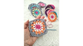 وحدة مربعة مع طريقة التشبيك و تغيير اللون ?crochet colorful motif with joining