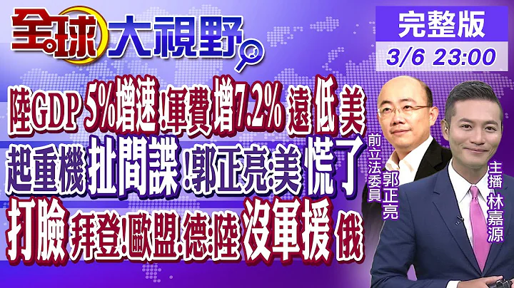 中國5%GDP增速.軍費增7.2%遠低美｜振華起重機扯間諜!郭正亮:美慌了｜打臉拜登!歐盟.德:陸沒軍援俄｜【全球大視野】20230306完整版@Global_Vision - 天天要聞