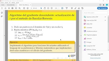 Algoritmo del gradiente descendente con actualización de t por el método de Barzilai Borwein