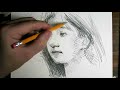 ASMR - Drawing in graphite pencil of a beautiful girl