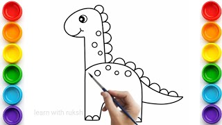 Easy drawing of cute dinosaur🦕 for kids | learn fun activity with colors for toddlers &amp; preschoolers