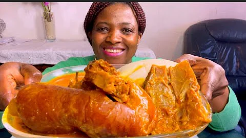 ASMR| MUKBANG| COW SKIN +SMOKED COW MEATS OGBONO SOUP WITH FUFU |EATING SHOW |NOTALKING
