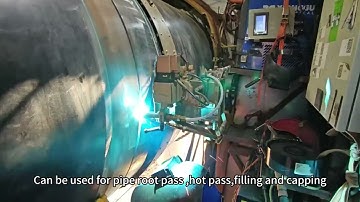 Natural gas pipeline welding with Xionggu automatic welding machine.