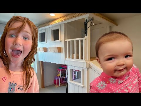 ADLEY and NAVEY - CLUB HOUSE!!  Adley’s new bedroom neighborhood! kids playhouse room gets makeover!