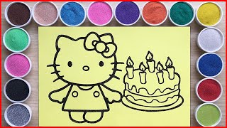 Tô màu tranh cát mèo Hello Kitty và bánh kem dâu - Sand painting kitty and cake (Chim Xinh channel)