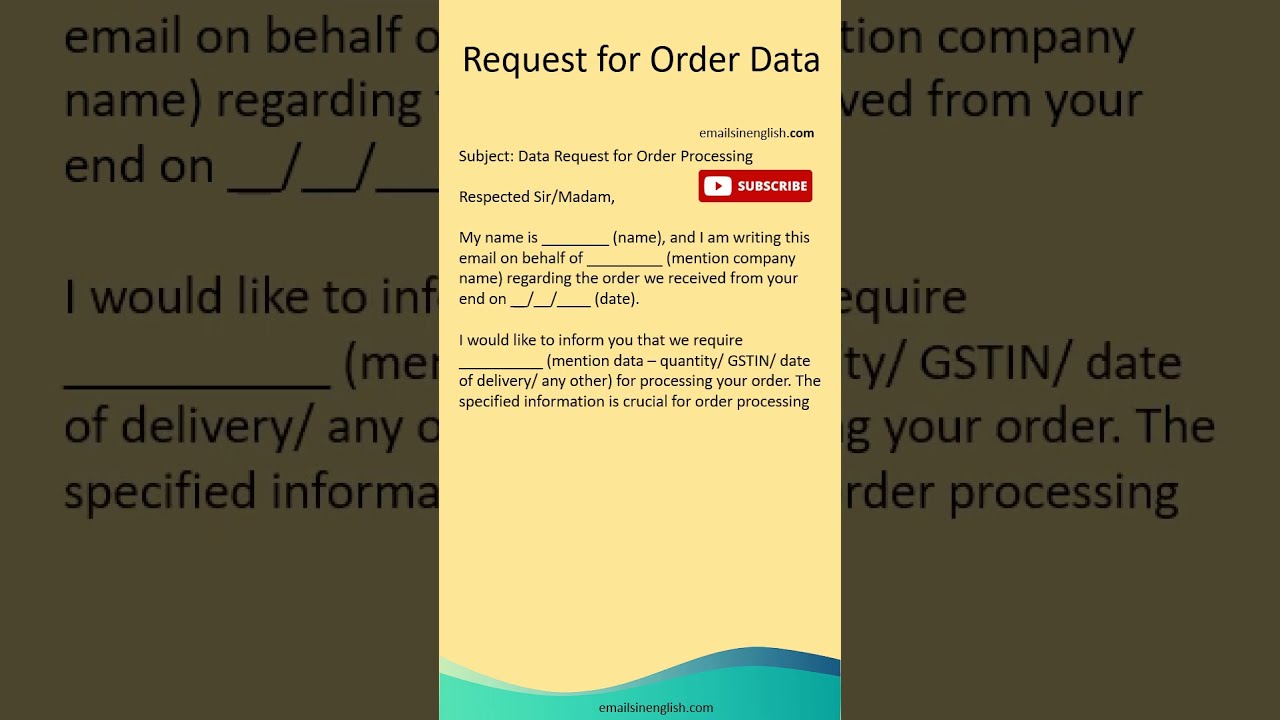 Request for Order Data - Email Seeking Information for Recent Order