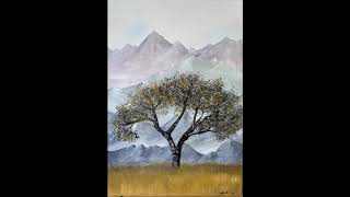 Pastel Mountains and the Lonely Tree - Acrylic Painting on Canvas
