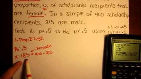 Example 2 using 1-PropZTest on TI-83, TI-84 (hypothesis testing of a proportion)