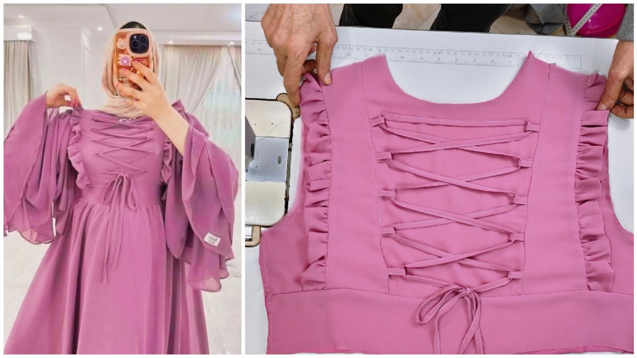 خياطة وتفصيل فستان للمحجبات في غاية الروعة