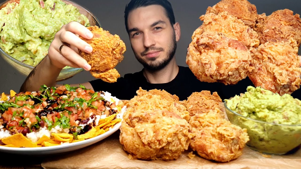 MUKBANG ASMR  American and Mexican Cuisine Combined into One Recipe  Crispy Chicken, Guacamole