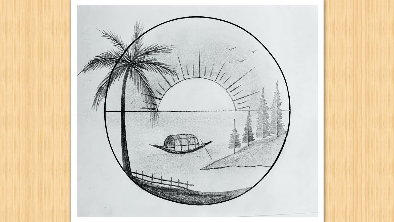 Easy circle scenery drawing /Easy drawing ideas for beginners/ How to draw pencil sketch drawing