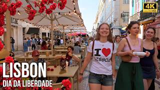 Lisbon, Portugal 🌹 Dia da Liberdade Evening Walk — Tejo to Chiado | 4K Walking Tour
