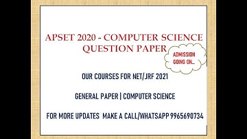 APSET Answer Key 2020 | APSET 2020 Computer Science Answer Key | Part 1
