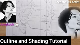 Bts Jungkook Drawing |Outline And Shading Tutorial Step by step |전정국|Dreamers