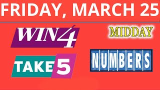 TAKE5_WIN4_NUMBERS MIDDAY Lottery drawing for March 25, 2022.