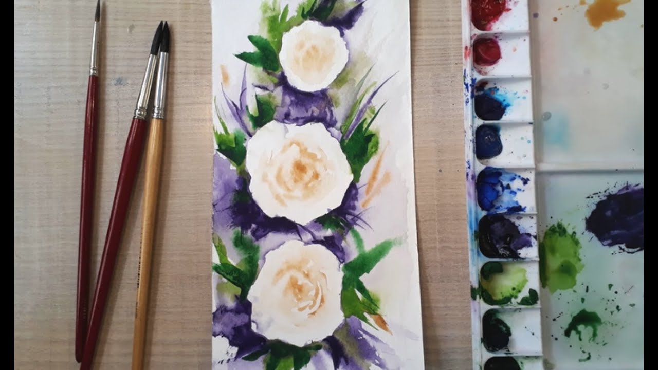 розы акварелью просто и быстро, импровизация. Акварель для начинающих. Roses in watercolour